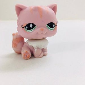 Littlest Pet Shop Authentic #460 Pink Striped Persian Cat Green Eyes